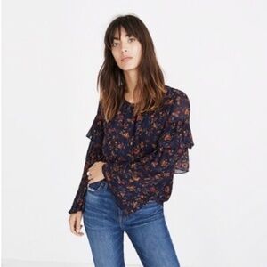 Madewell Ruffle-Sleeve Top in Climbing Vine